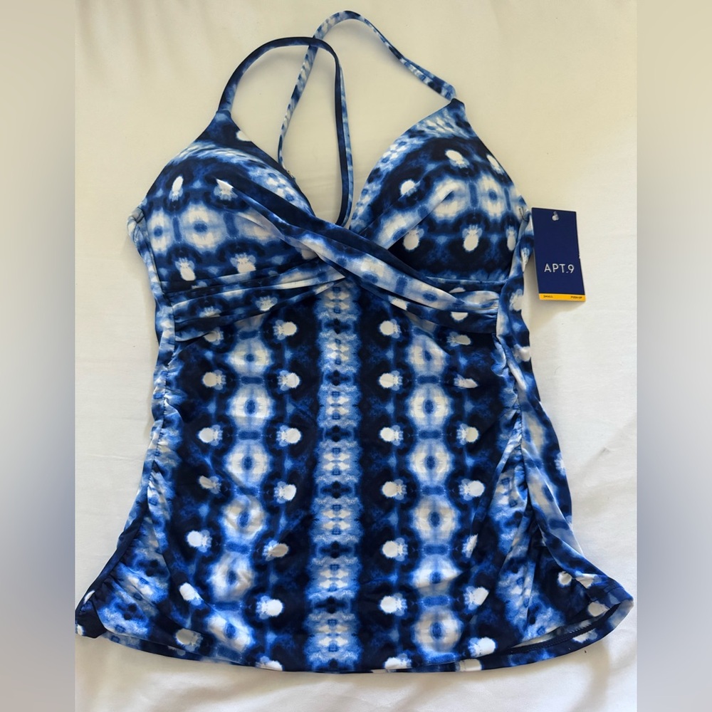 APT.9 Blue and White Halter Top